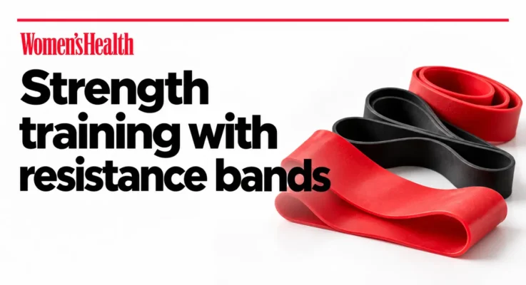 Women’s Health: Strength Training with Resistance Bands, illustrated with red and black resistance bands.