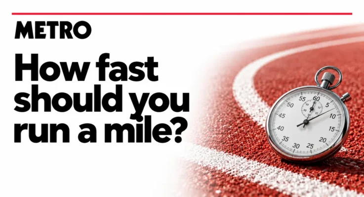 Metro: How Fast Should You Run a Mile for Your Age?, illustrated with a stopwatch on a running track.