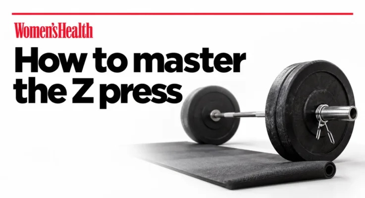 Women’s Health: How to Master the Z Press, illustrated with a barbell and exercise mat.