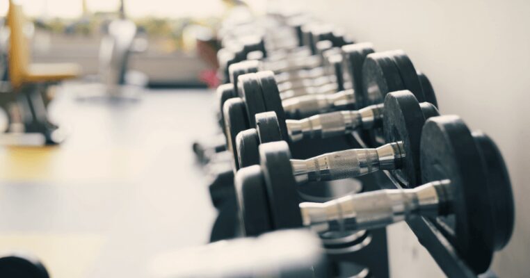 A rack of dumbbells in different weights for progressive strength training