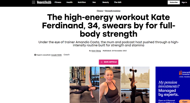 Women’s Health article featuring Kate Ferdinand’s full-body workout