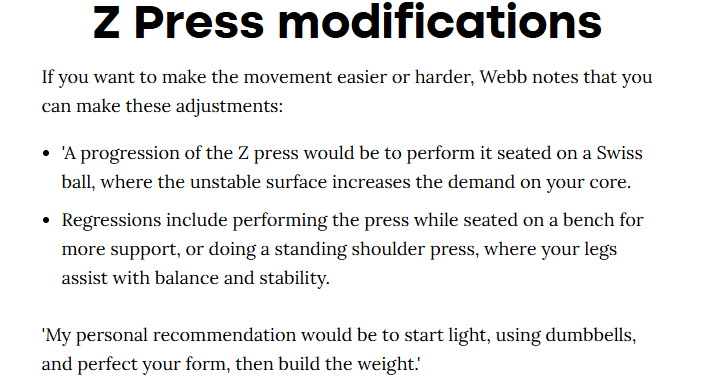Women’s Health excerpt with Joseph Webb’s advice on Z-press modifications